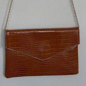 Lulu's Brown Faux Leather Clutch Bag